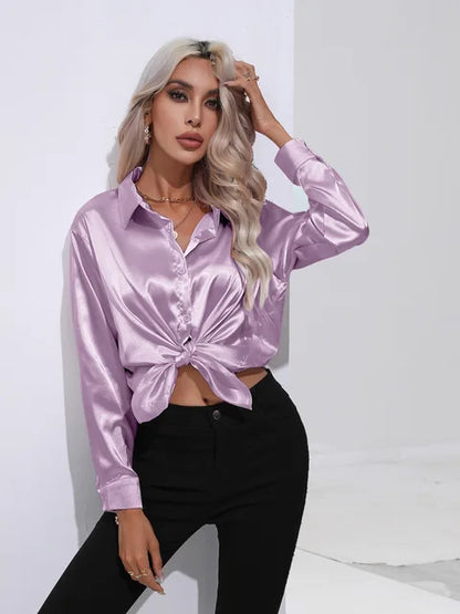 Elegant Loose Satin Long Sleeve Blouse
