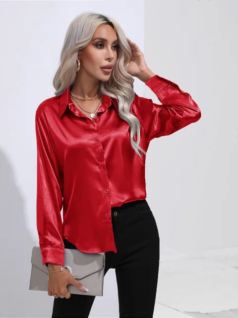 Elegant Loose Satin Long Sleeve Blouse