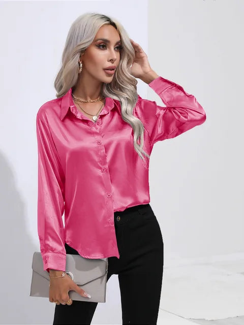 Elegant Loose Satin Long Sleeve Blouse