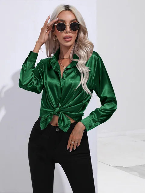 Elegant Loose Satin Long Sleeve Blouse