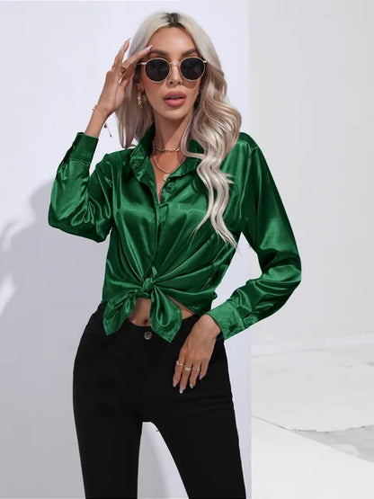 Elegant Loose Satin Long Sleeve Blouse