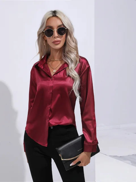 Elegant Loose Satin Long Sleeve Blouse