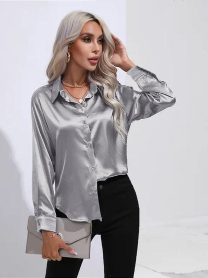 Elegant Loose Satin Long Sleeve Blouse