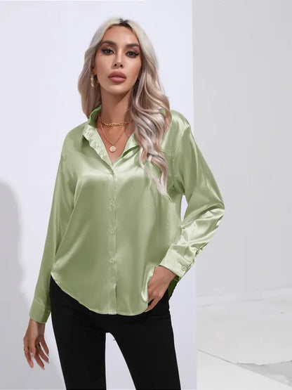 Elegant Loose Satin Long Sleeve Blouse