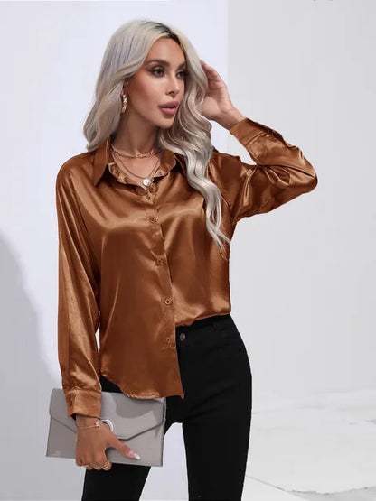 Elegant Loose Satin Long Sleeve Blouse