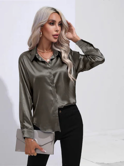 Elegant Loose Satin Long Sleeve Blouse