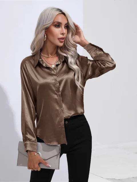 Elegant Loose Satin Long Sleeve Blouse