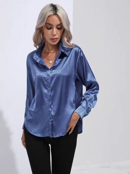 Elegant Loose Satin Long Sleeve Blouse
