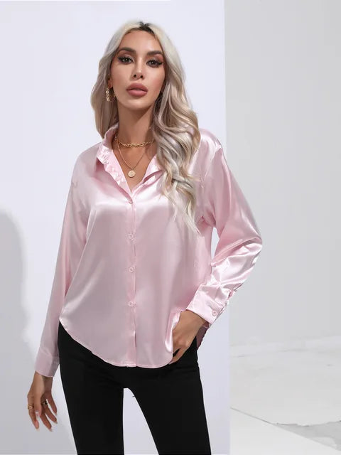 Elegant Loose Satin Long Sleeve Blouse