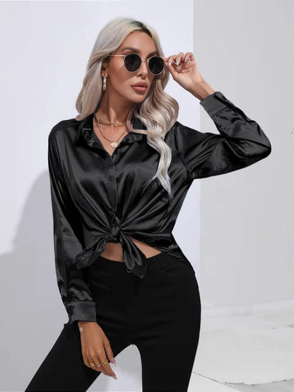Elegant Loose Satin Long Sleeve Blouse