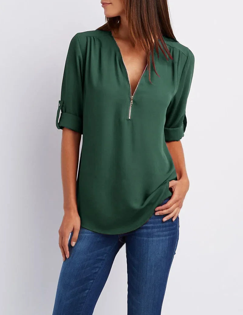 Zella Zip V-Neck Blouse