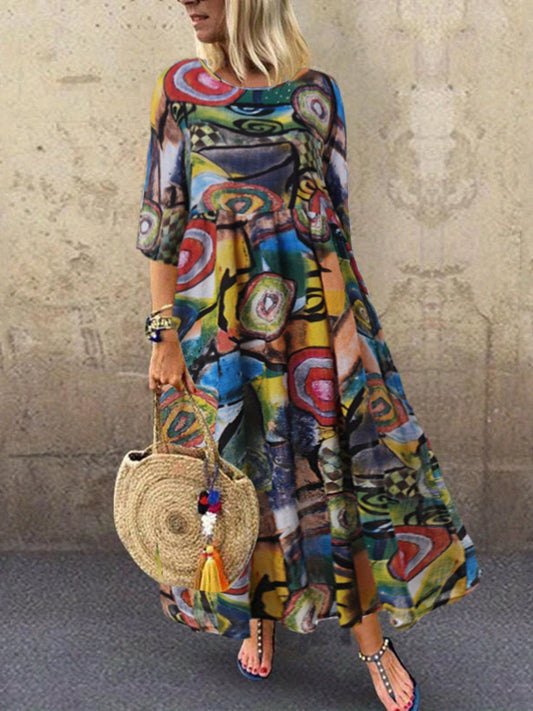 Vera - Vintage Abstract Print Maxi Dress