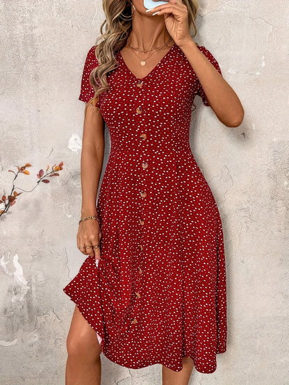 Noir – Black Floral V-Neck Button Dress