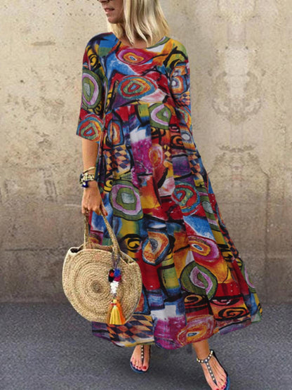 Vera - Vintage Abstract Print Maxi Dress
