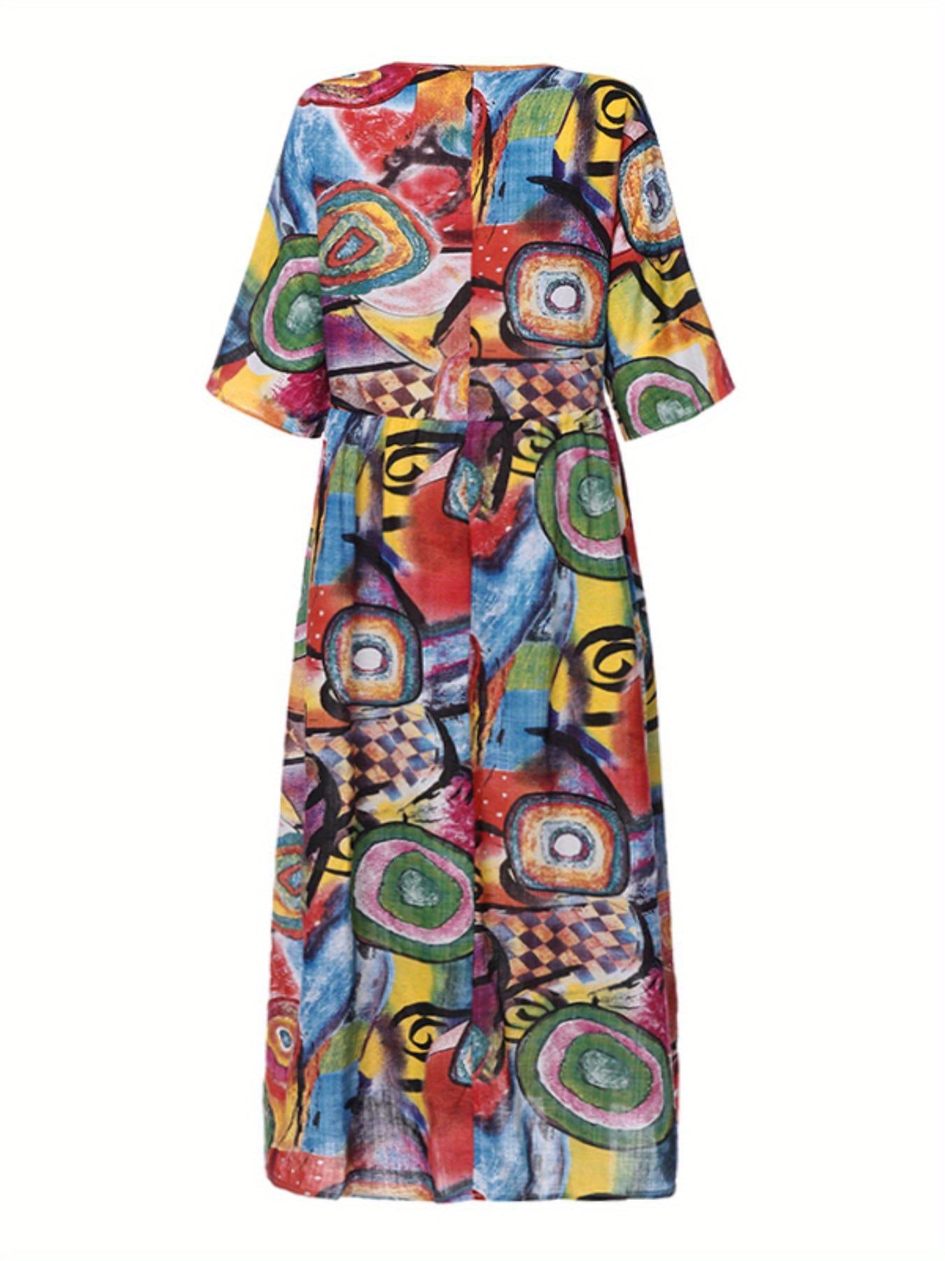 Vera - Vintage Abstract Print Maxi Dress