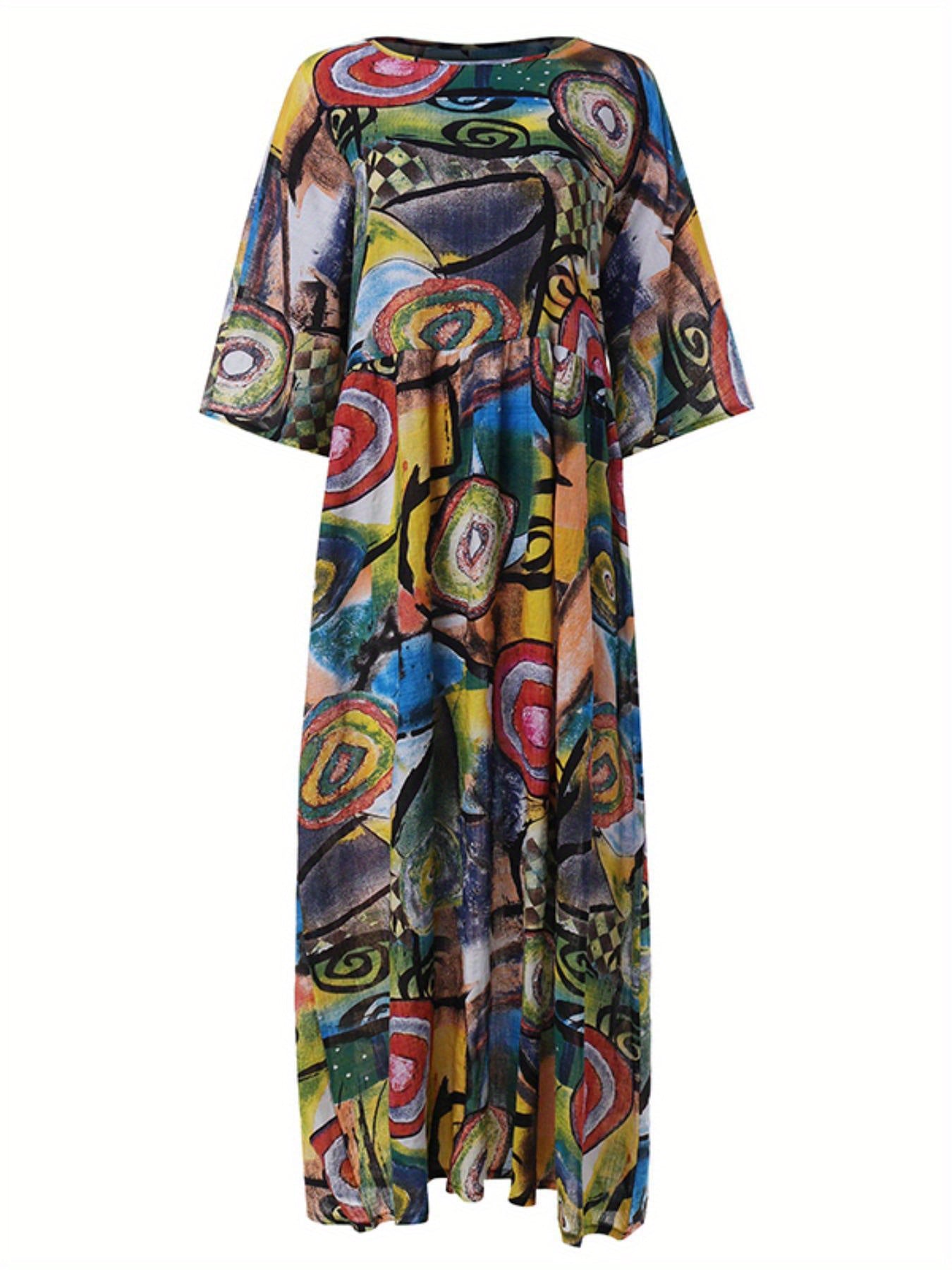 Vera - Vintage Abstract Print Maxi Dress