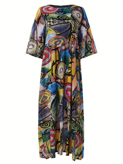 Vera - Vintage Abstract Print Maxi Dress