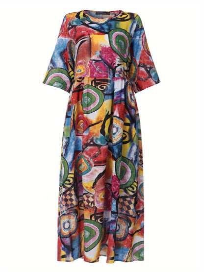 Vera - Vintage Abstract Print Maxi Dress