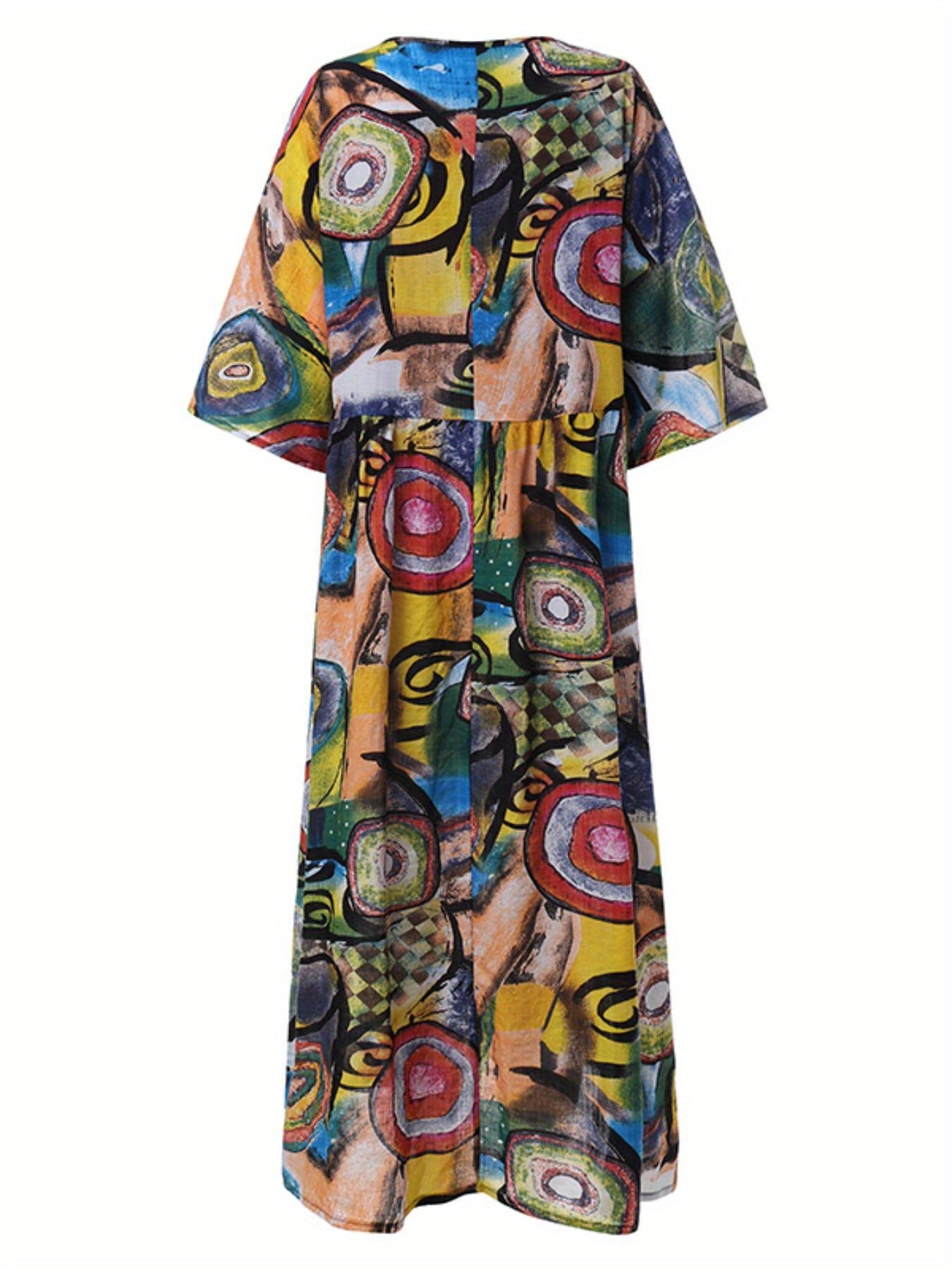 Vera - Vintage Abstract Print Maxi Dress