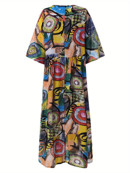 Vera - Vintage Abstract Print Maxi Dress