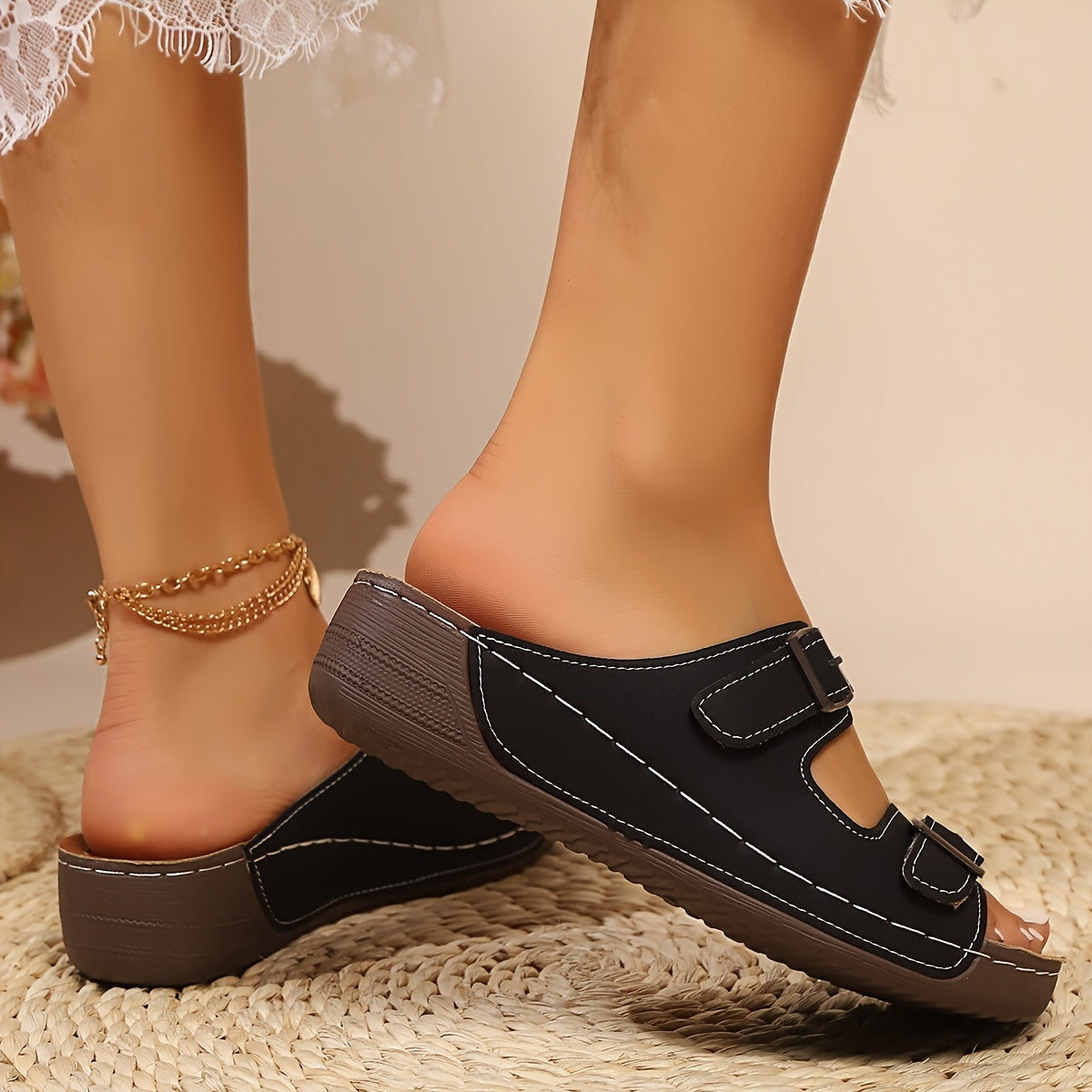 TAYRIN | DOUBLE BUCKLE SLIDE SANDALS