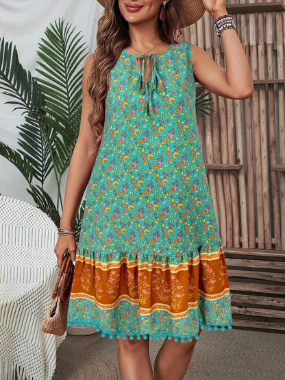 Lola - Boho Fringe Hem Floral Dress