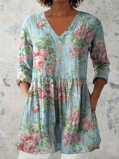 Blooms & Grace – Vintage Floral T-Shirt Dress
