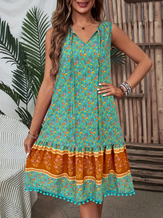 Lola - Boho Fringe Hem Floral Dress