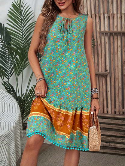 Lola - Boho Fringe Hem Floral Dress