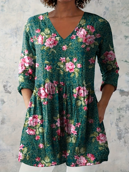 Blooms & Grace – Vintage Floral T-Shirt Dress