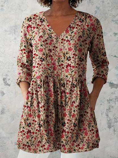 Blooms & Grace – Vintage Floral T-Shirt Dress