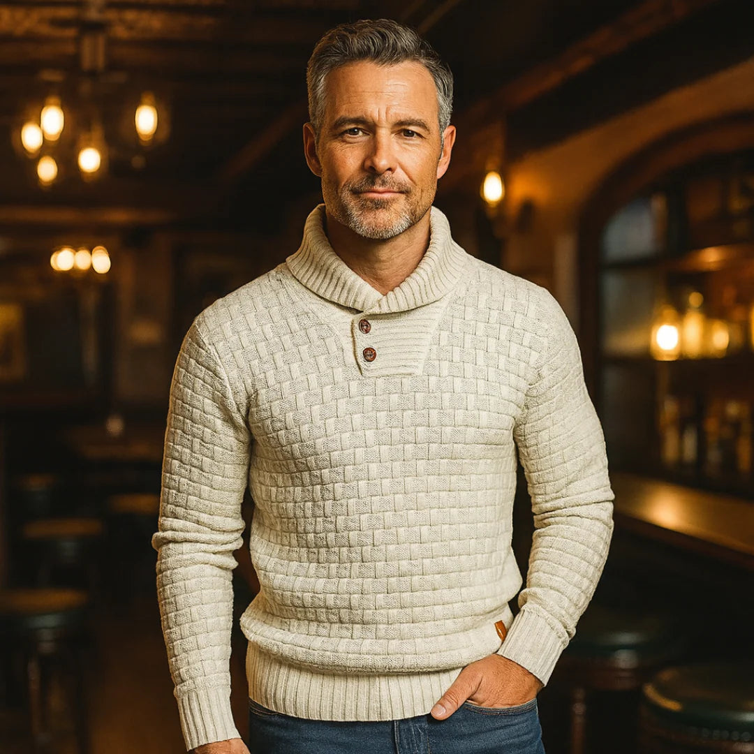 Malcolm – Textured Knit Button Collar Jumper