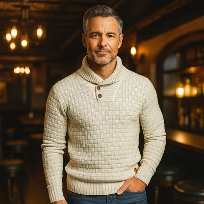 Malcolm – Textured Knit Button Collar Jumper