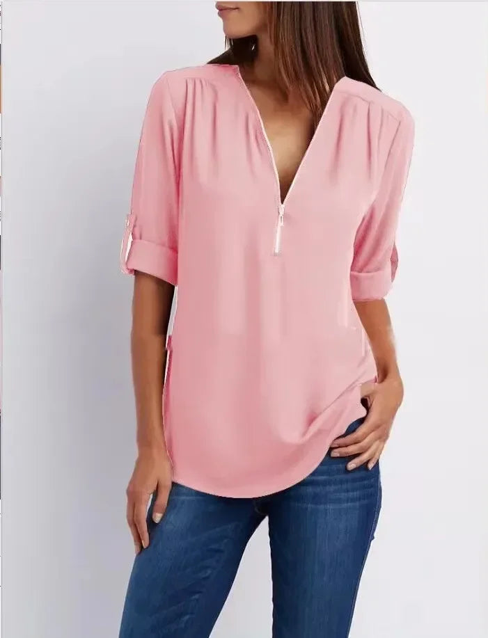 Zella Zip V-Neck Blouse