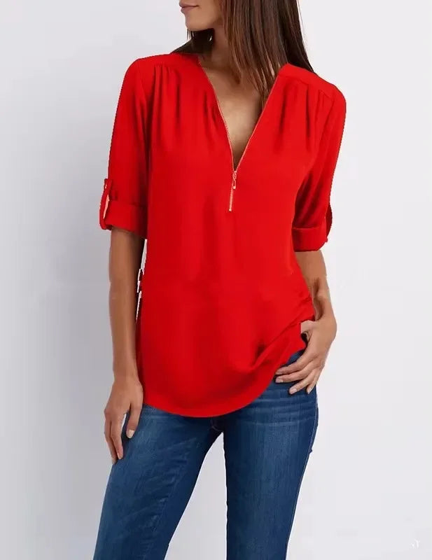 Zella Zip V-Neck Blouse