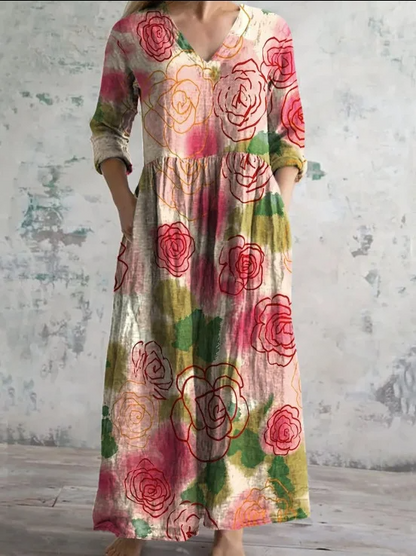Dearyn | Dress with V-Neck and Floral Pattern